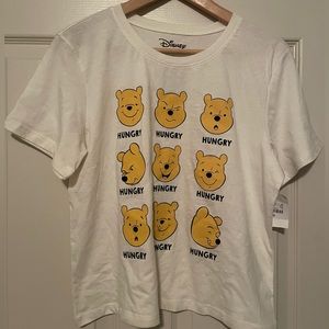 Disney Winnie the Pooh White T-shirt New Expression Hungry Cute Cotton Size XL